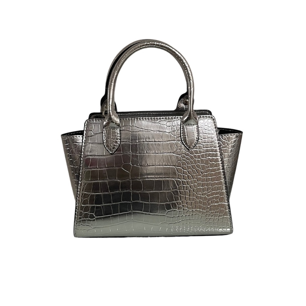 Silver metallic top handle bag